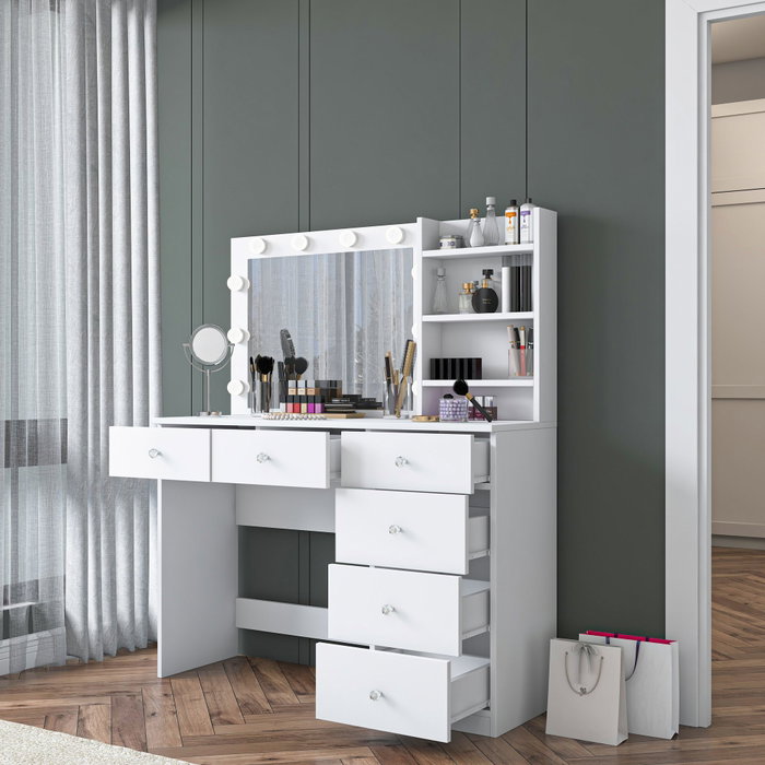 Hanah Home Mesa de Maquillaje Blanca con 10 Focos Hanah Home Mesa de Maquillaje Blanca con 10 Focos
